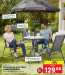 Set tavolo con ombrellone e sedie da giardino