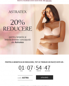 Astratex - Reducerea de 20% este valabilă doar până mâine! Transportul este gratuit.