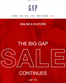 GAP - Don’t miss out! Up to 50% off Sale items are selling fast!