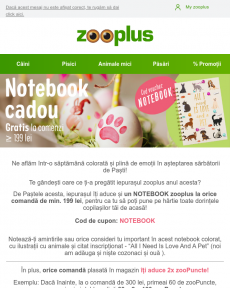 Zooplus -  Notebook zooplus GRATIS la comenzi ≥ 199 lei