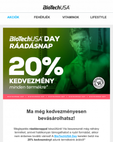 BioTechUSA - Meglepetés RÁADÁSNAPmég tart a 20%-os akciónk!
