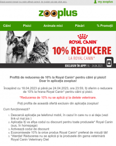 Zooplus -  10% reducere la Royal Canin* în APP!