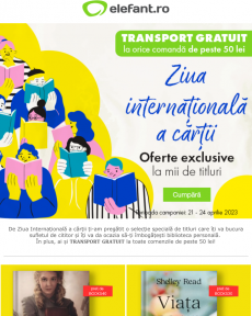 Elefant - Transport Gratuit de Ziua Internațională a Cărții  pe elefant.ro