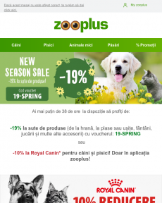 Zooplus -  Expiră: -19% la sute de produse! Cod: 19-SPRING