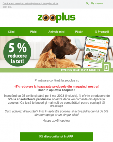 Zooplus  -5% la tot în Aplicație!