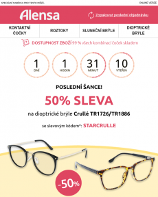 Alensa - Poslední šance | Sleva 50 % na vybrané dioptrické brýle Crullé