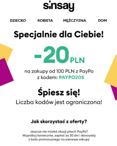 Sinsay - -20 PLN na pierwsze zakupy Sinsay x PayPo