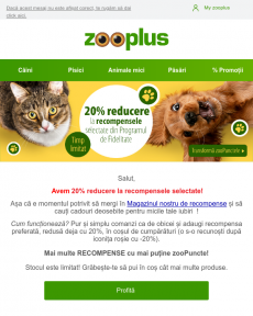 Zooplus  -20% la recompensele de top selectate!