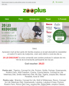 Zooplus -20 LEI discount* la zeci de branduri ️