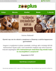 Zooplus - Gyereknapi ajánlatunk: 25% kutya- és macskajátékokra!