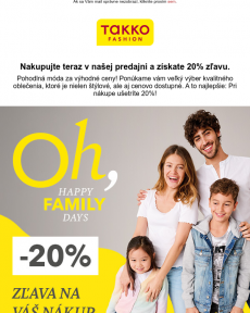 Takko - FAMILY DAYS: 20% zľava na váš nákup