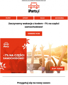 iParts.pl - Początek lata z kodem -7% na części samochodowe w iParts