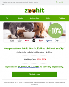 Zoohit.cz - UŽ JEN DNES: 10 % SLEVA na oblíbené značky