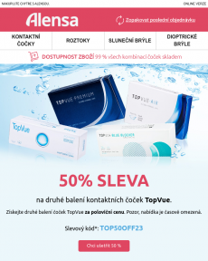Alensa - SLEVA 50 % na druhé balení TopVue čoček