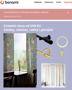 Bonami - Ozdobte okna od 299 Kč: Závěsy, záclony, rolety i garnýže