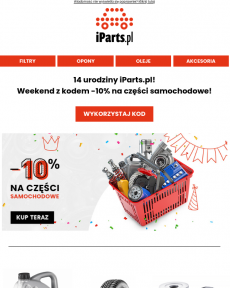 iParts.pl - Urodzinowy weekend z kodem -10% na części samochodowe w iParts