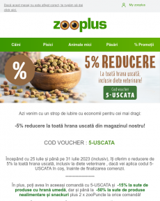 Zooplus -5% la toată hrana uscată! Inclusiv diete veterinare.