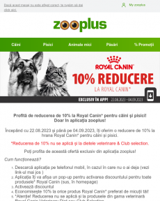 Zooplus -10% la Royal Canin în APP!
