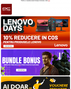 Pc Garage - Lenovo Days: -10% pentru laptopuri, monitoare, PC-uri.