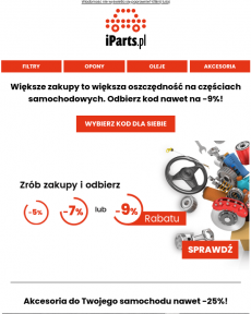 iParts.pl - ️ Trzy kody do wyboru! Nawet -9% na części samochodowe w iParts