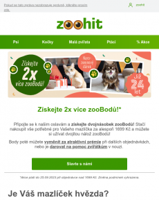 Zoohit.cz - Dvojnásobek zooBodů k objednávce