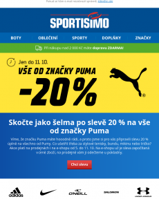 Sportisimo -20 % na značku Puma! Extra sleva právě teď