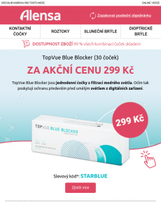 Alensa - Kontaktní čočky TopVue Blue Blocker jen za 299 Kč