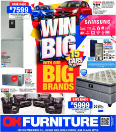 OK Furniture specials from Monday 13.05.