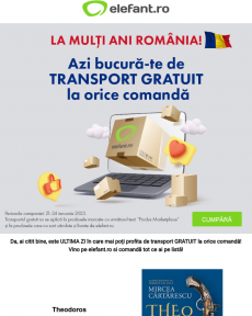 Elefant - La mulți ani România! Ziua Unirii Principatelor Române îți aduce transport GRATUIT la orice comandă