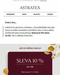 Astratex - Jen ve vašem e-mailu️Sleva 10 % na vše.