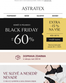 Astratex - Black Friday končí! Využijte extra −15 % na vše a dopravu zdarma.