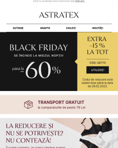 Astratex - Black Friday s-a terminat! Bucurați-vă de un plus de -15% la orice și de transport gratuit.