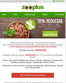 Zooplus -10% la Smilla, Rocco, WoW, Purizon + multe alte TOP branduri fără cereale.