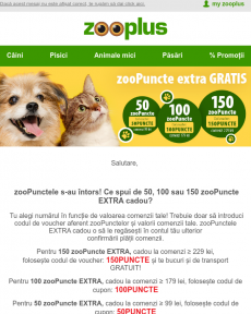 Zooplus - 150, 100 sau 50 zooPuncte EXTRA!