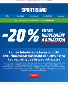 Sportisimo -  Extra kedvezmény! -20% a ruházatra