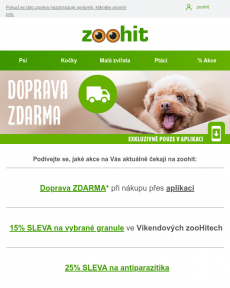 Zoohit.cz - Doprava ZDARMA pouze v aplikaci