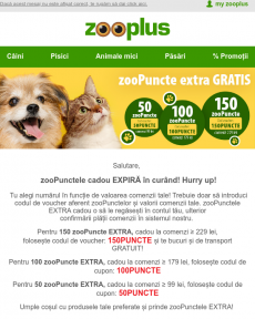 Zooplus -  Expiră: 150, 100 sau 50 zooPuncte EXTRA!